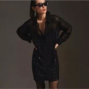 Anthropologie Rdalamal Sequin Long
Sleeve Sheer Mini Dress Black Small